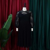 Women's Fall/Winter lace Patchwork Pleated Cutout Sexy Plus Size Dress