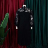 Women's Fall/Winter lace Patchwork Pleated Cutout Sexy Plus Size Dress