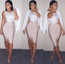 Ladies Fashion Elegant Solid Color Knee Length High Waist Elastic Bodycon Skirt