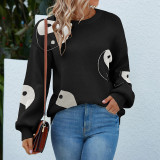 Round Neck Tai Chi Pattern Sweater Women'S Autumn Winter Sweater Pullover Knitted Top