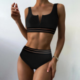 Summer Women Two Pieces High Waist Black Bikini Swimsuit