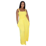 Women'S Solid Casual Strap Sleeveless Wide Leg Jumpsuit