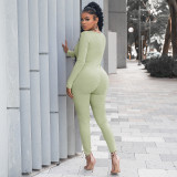 Women'S Autumn/Winter Solid Color Keyhole Long Sleeve Slim Fitted Jumpsuit