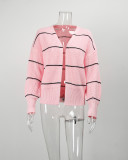 Autumn And Winter Women'S Striped Cardigan Short Loose Knitting Shirt Sweater
