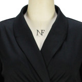 Women'S Spring Autumn Jacket Solid Turndown Collar Long Sleeve Belted Blazer