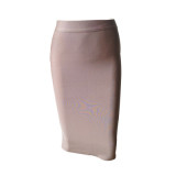 Ladies Fashion Elegant Solid Color Knee Length High Waist Elastic Bodycon Skirt