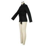 Women'S Spring Autumn Jacket Solid Turndown Collar Long Sleeve Belted Blazer
