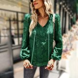 Spring And Autumn Women Elegant Long Sleeve Lace-Up Shirt Top