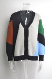 Autumn And Winter Women'S Patchwork Style Fashion Loose Knitting Sweater Cardigan