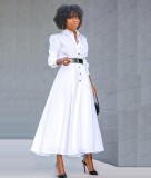 Women'S Solid Color Long Sleeve Long Swing Dress Shirt Dress