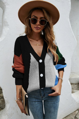 Autumn And Winter Women'S Patchwork Style Fashion Loose Knitting Sweater Cardigan