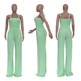 Women'S Solid Casual Strap Sleeveless Wide Leg Jumpsuit