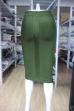 Ladies Fashion Elegant Solid Color Knee Length High Waist Elastic Bodycon Skirt