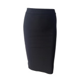 Ladies Fashion Elegant Solid Color Knee Length High Waist Elastic Bodycon Skirt