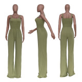 Women'S Solid Casual Strap Sleeveless Wide Leg Jumpsuit