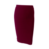 Ladies Fashion Elegant Solid Color Knee Length High Waist Elastic Bodycon Skirt