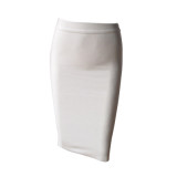 Ladies Fashion Elegant Solid Color Knee Length High Waist Elastic Bodycon Skirt