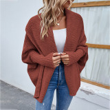 Women Fall Winter Solid Bat Sleeves Cardigan Sweater