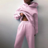 Fall/Winter Women Casual Solid Hoodies + Pant Two Piece