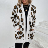 Women Fall/Winter Leopard Print Pocket Cardigan Sweater