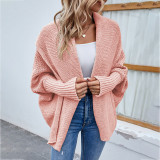 Women Fall Winter Solid Bat Sleeves Cardigan Sweater