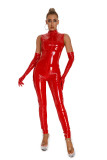 Women Sexy PU Leather Zipper Jumpsuit Sexy Lingerie