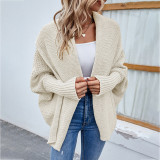 Women Fall Winter Solid Bat Sleeves Cardigan Sweater