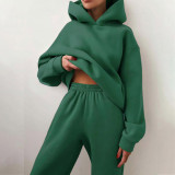 Fall/Winter Women Casual Solid Hoodies + Pant Two Piece