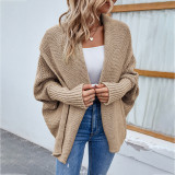 Women Fall Winter Solid Bat Sleeves Cardigan Sweater