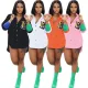 Women Fall Patchwork Cuff Letter Embroidered Long Sleeve Shirt