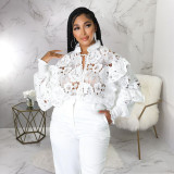 Women Cutout Lace Balloon Sleeve Jacket