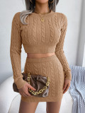 Women Fall/Winter Casual Twist Crop Sweater + Mini Skirt Two Piece