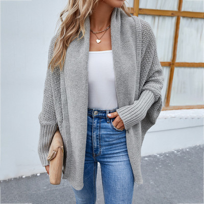 Women Fall Winter Solid Bat Sleeves Cardigan Sweater