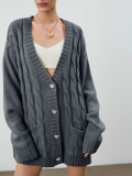 Women Fall/Winter Long Sleeve Loose Pocket Cardigan Sweater