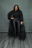 Black Mesh Patchwork Dress Features Plus Size Women's Top