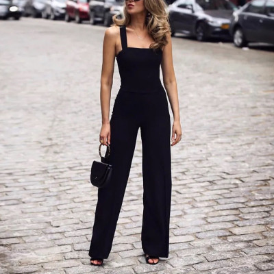 Women's Summer Chic Career Solid Color Low Back Straight Sling Jumpsuit Women