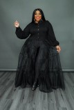 Black Mesh Patchwork Dress Features Plus Size Women's Top