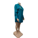 Turndown Collar Long Sleeve Plus Size Ladies Printed Blouse