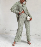 Street Hipster Print Pants Suit Long Sleeve Full Print Drop Shoulder Shirt Suit