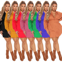 Plus Size Women's Solid Color Fall Long Sleeve Long Shirt