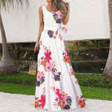 Women's Chic Fashion Print Sling Elegant Lace-Up Dress
