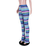 Women's Colorful Striped knitting Hollow Jacquard Fashion Pants Bell Bottom Pants