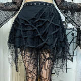 Women'S Summer Gothic Punk Spider Web Fringe Mini Skirt