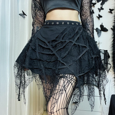 Women'S Summer Gothic Punk Spider Web Fringe Mini Skirt