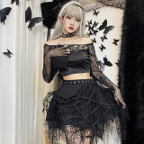 Women'S Summer Gothic Punk Spider Web Fringe Mini Skirt