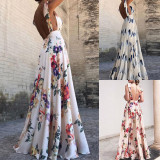 Summer Women'S Open Back Floral Print Strap Swing Maxi Dress