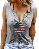 Women'S Summer Tank Top Letter Print V-Neck Sleeveless T-Shirt