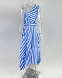 Women'S Fashion Slash Shoulder Sleeveless Patchwork Stylish Cutout Swing Dress