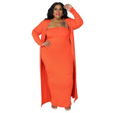 Fall Sexy Solid Color Plus Size Women'S Strapless Long Dress And Coat Two Piece Set