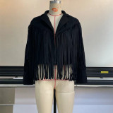 Women'S Autumn And Winter Turndown Collar Fringe Short Suede Leather Jacket